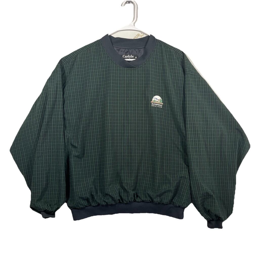 Vintage Carlyle Golf Windbreaker Mens L Green Plaid Pullover USA